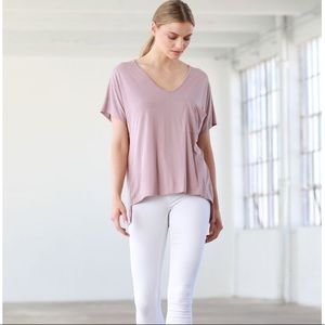 New COA Luxurious Soft V-neck Chest Pocket Relaxed T-Shirt in Dusty Rose Pink